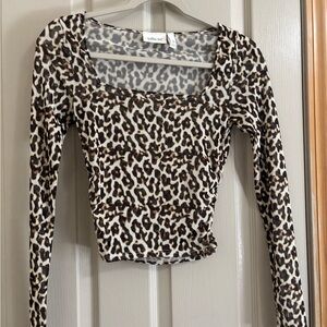 Buckle Leopard Print Long Sleeve Top